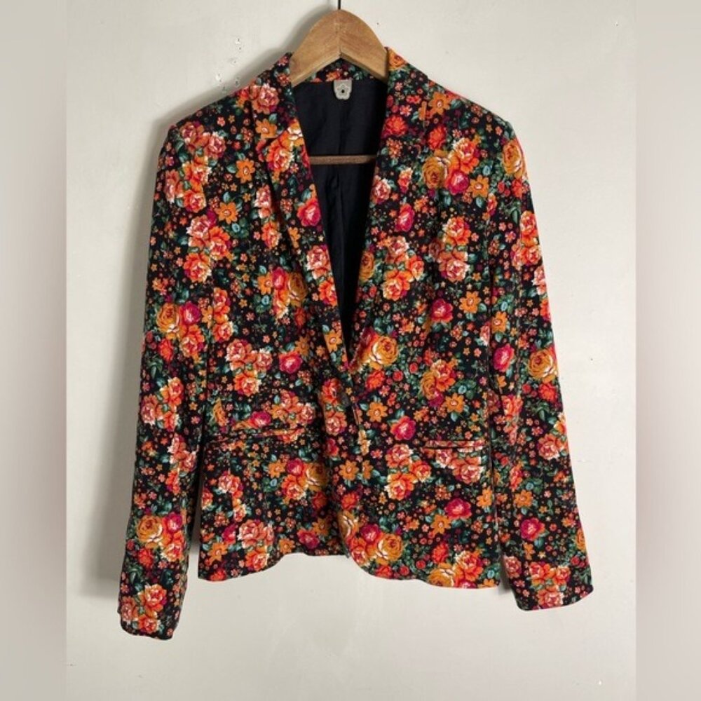 FARM Rio Black Floral Blazer with Red, Orange, Yellow & Green Accents